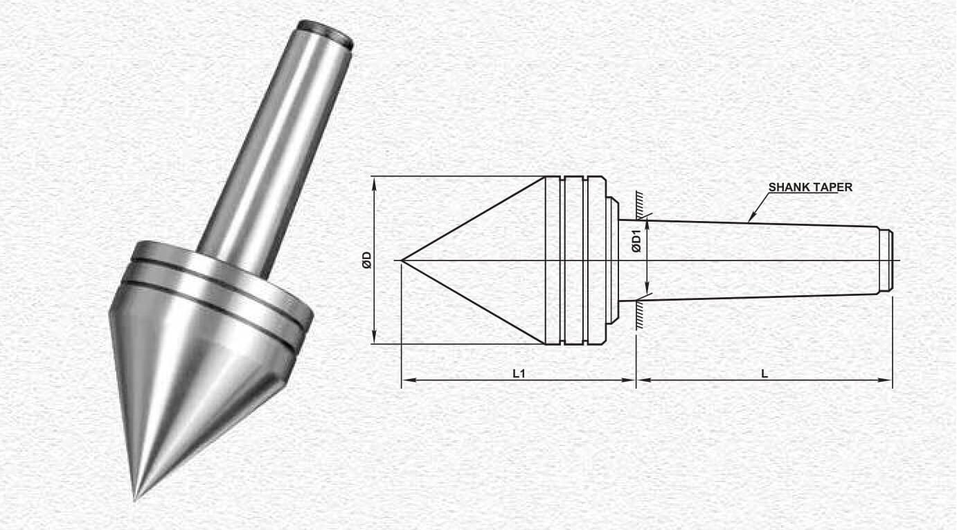 MT2 0-2 1/2' Pipe Center- Pointed - 60° Angle Revolving cone (Not Dead)  For Conventional Slow Speed Non CNC Applications